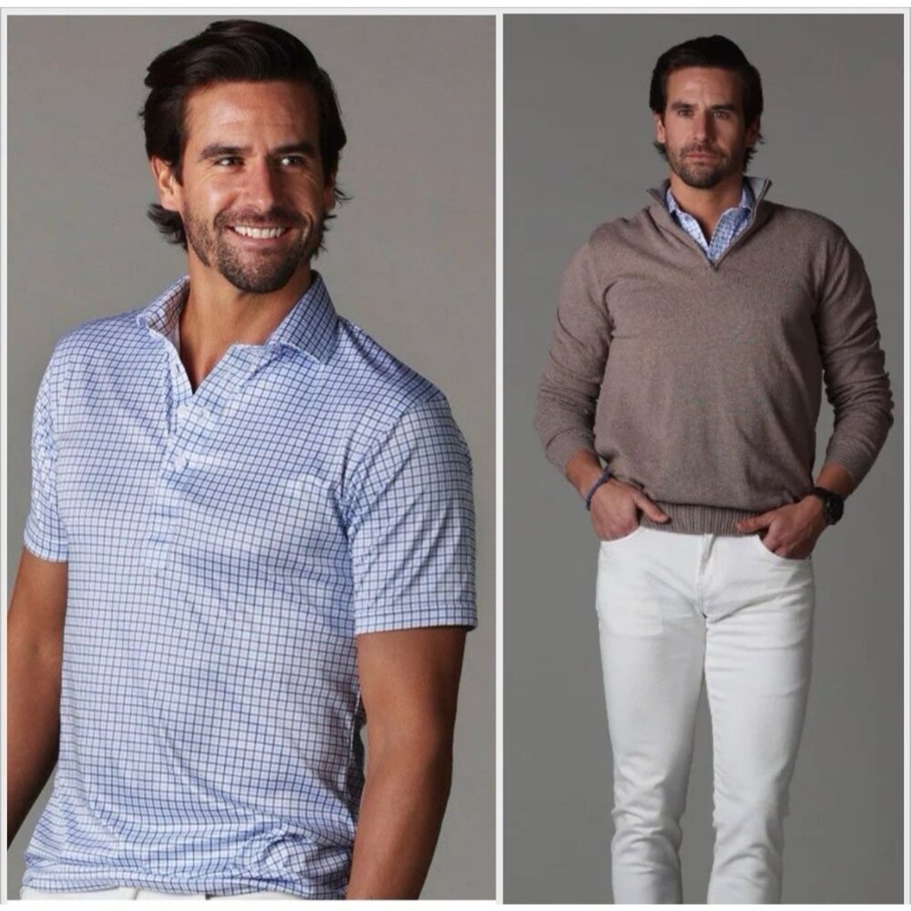 Collars & Co. Blue Dress Polo Sz M Performance 4-Way Stretch Spread Collar NWT